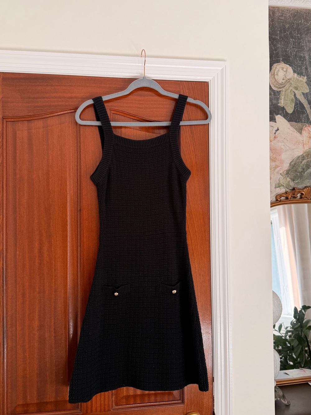 H&M Black Knit Tank Mini Dress with Decorative Buttons